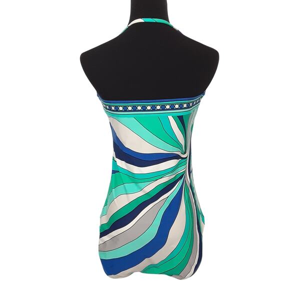 Michael Kors Blue Waves Geometric Bandeau Strapless One Piece Swimsuit Womens 12 - Picture 3 of 10